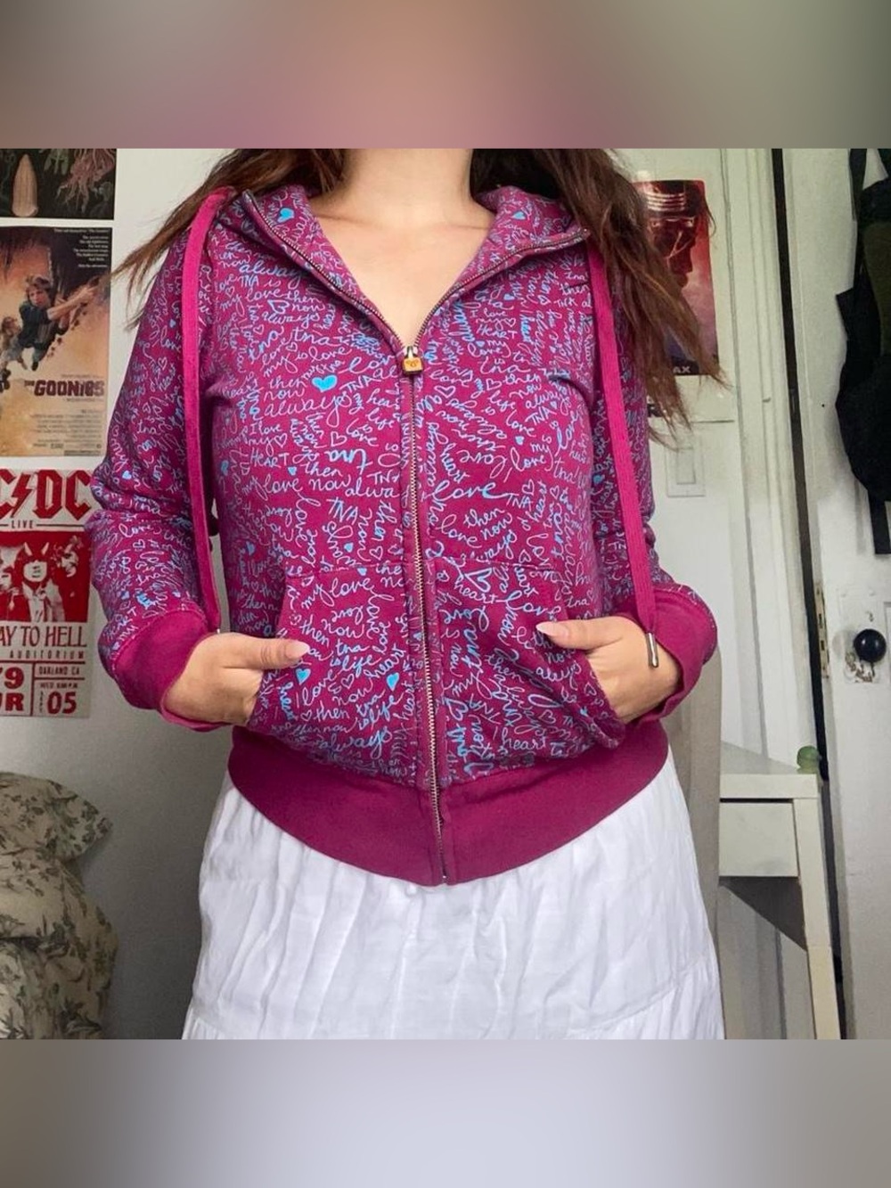 Y2K TNA Purple & Blue “I love TNA” graphic zip up hoodie